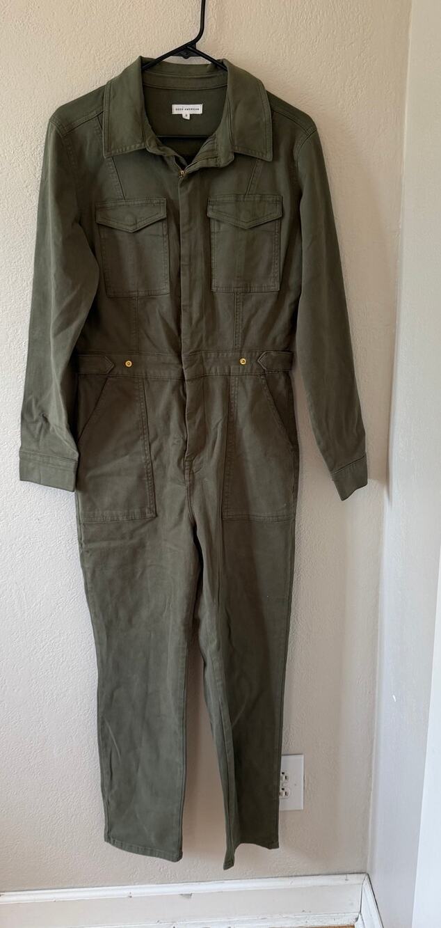 Women's Good American Olive Green Denim Jean Jumpsuit Size 3 (Large)